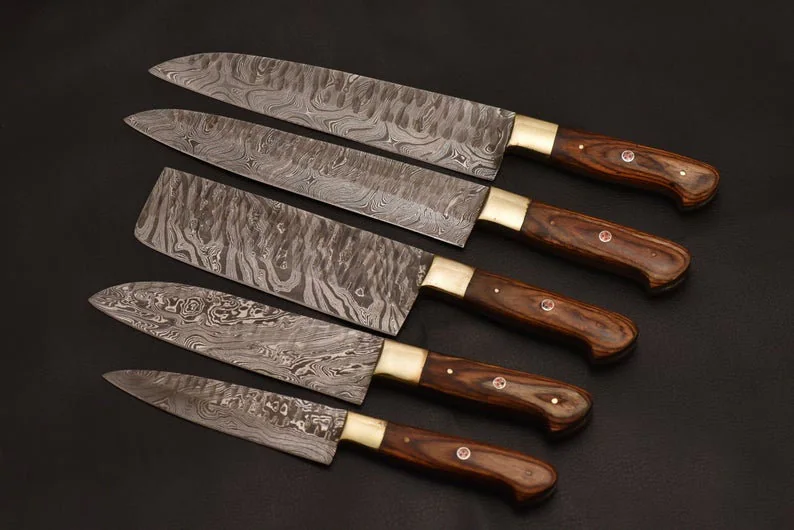 Handmade Damascus Chef Kitchen Knife Lot of 5 Set