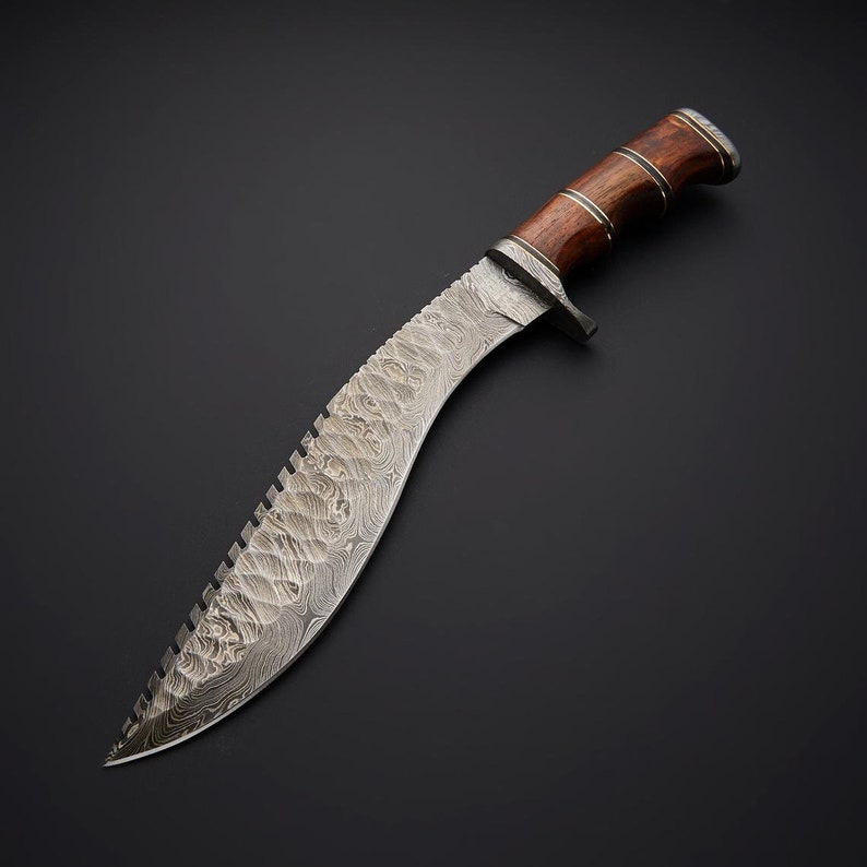 Damascus Kukri Knife with Leather Sheath