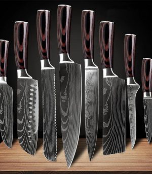 8-Piece Kitchen Knife Set Damascus Chef Knives